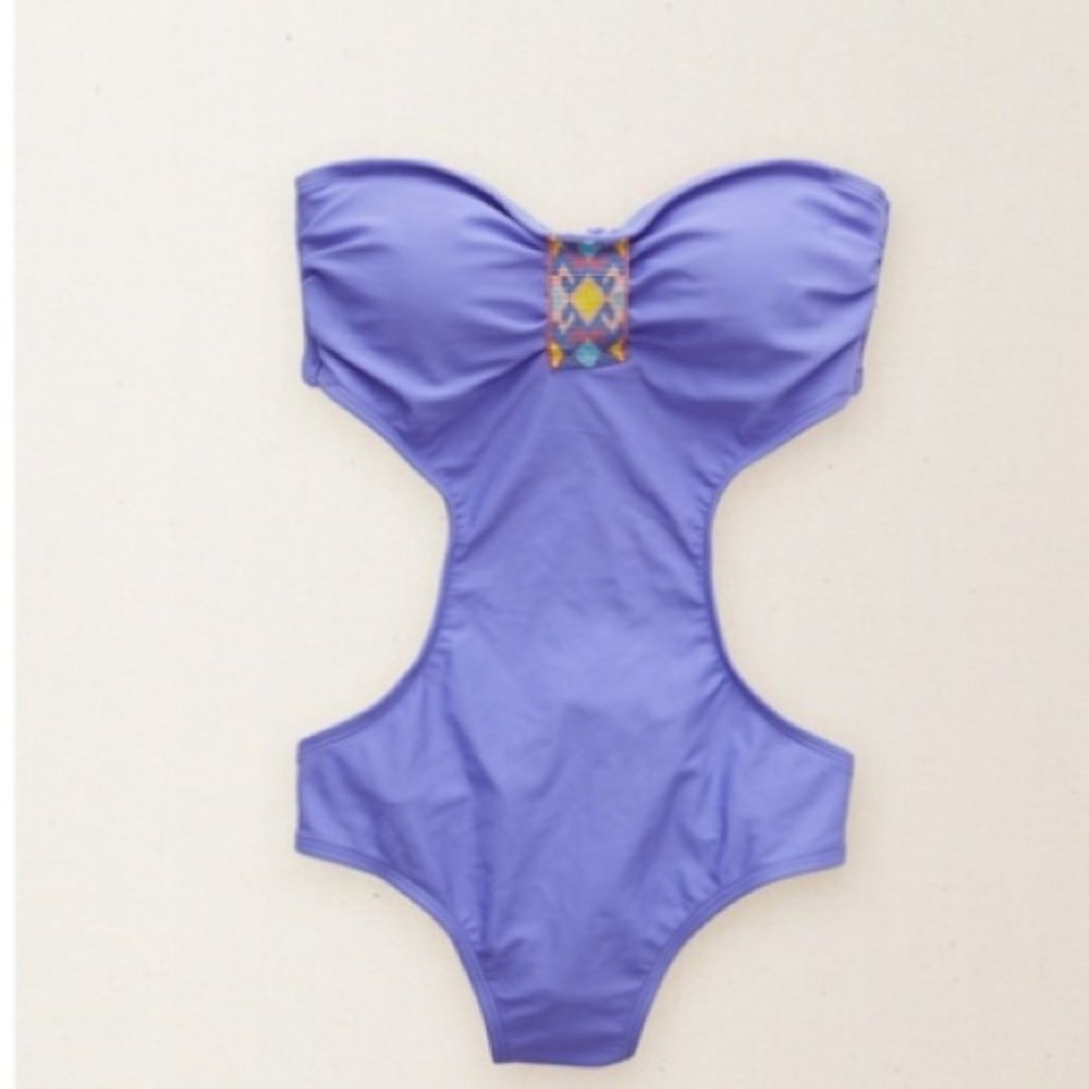 New Aerie Beaded Purple Pucker One-Piece Swimsuit - Picture 3 of 8
